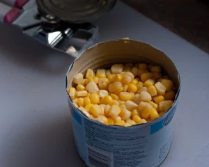 An open can of sweetcorn