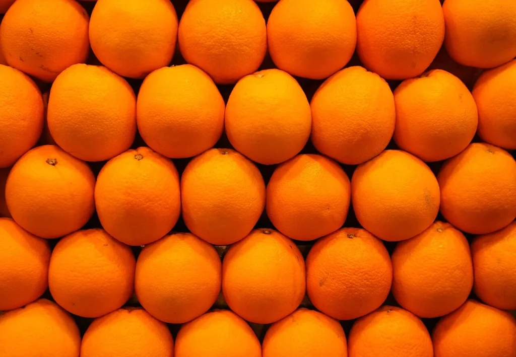 Oranges at Mercat de la Boqueria in Barcelona, Spain, photographed in October 2008